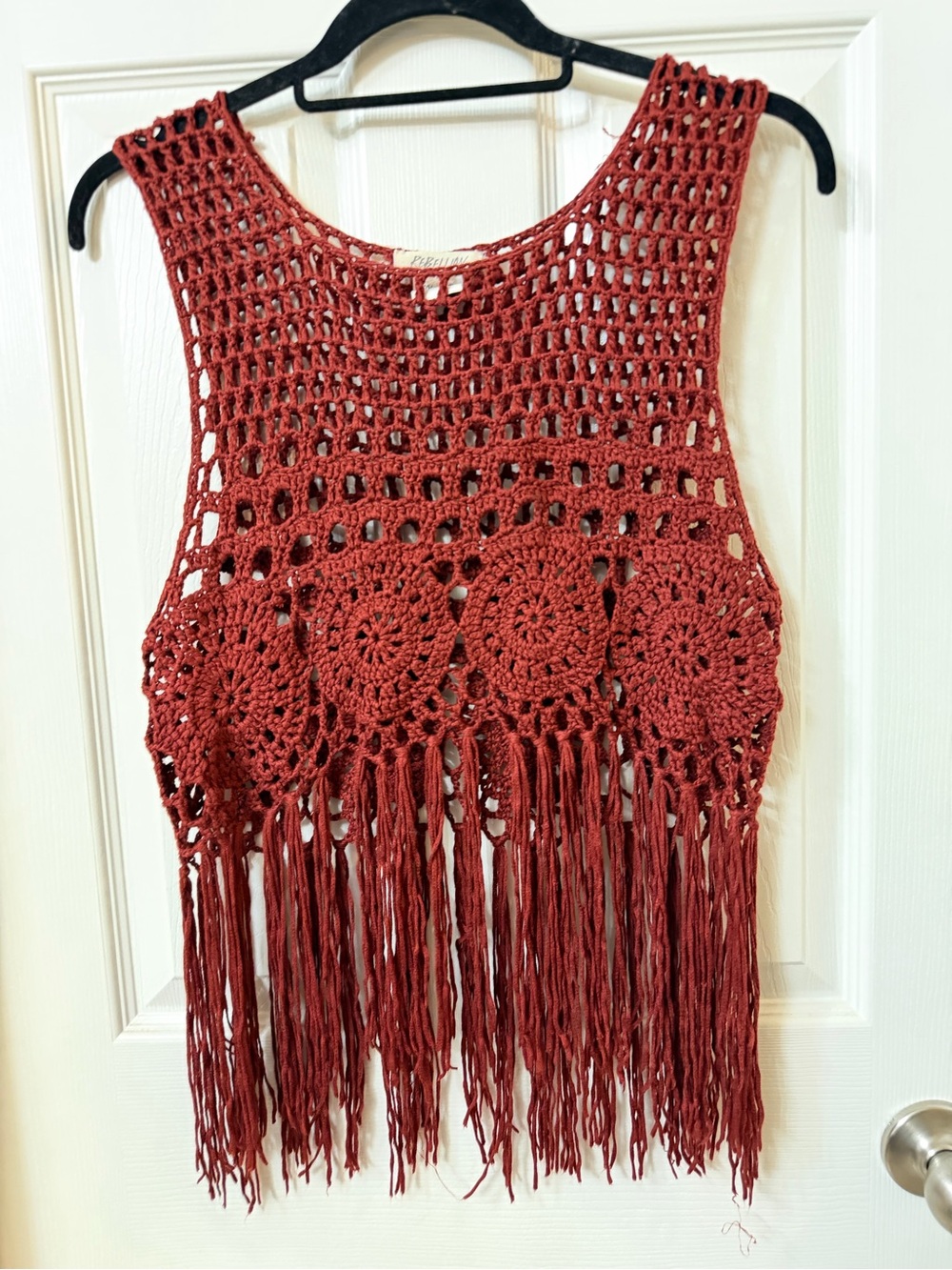 Rebellion Rust Red Crochet Fringe Camisole